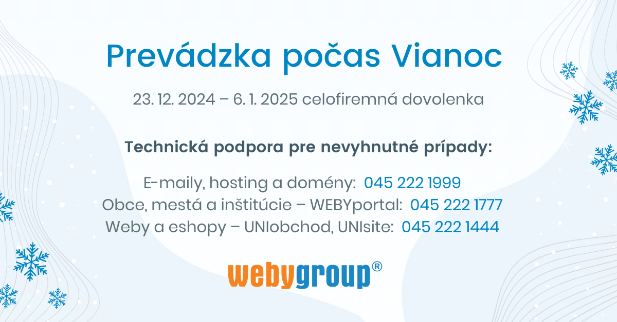 WEBY GROUP: Prevádzka počas Vianoc WEBY GROUP: Prevádzka počas Vianoc